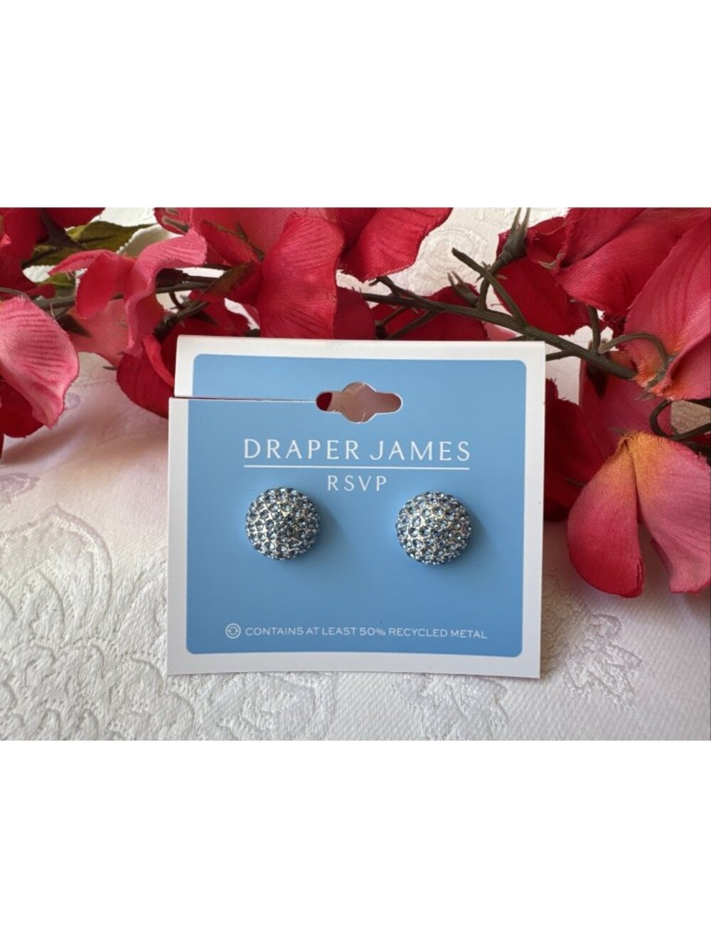 Draper James Small Dainty Blue Stone Cluster Stud Earrings SilverTone Preppy NEW